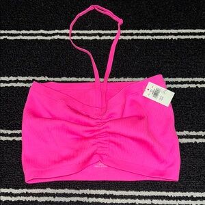 Aerie Neon Pink Strapless Halter Ruche Front Adjustable Bralette Top